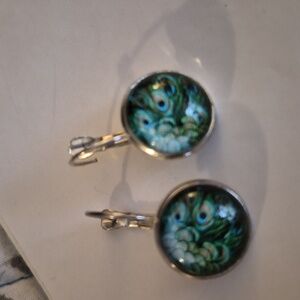 Peacock Glass Cabochon Earrings